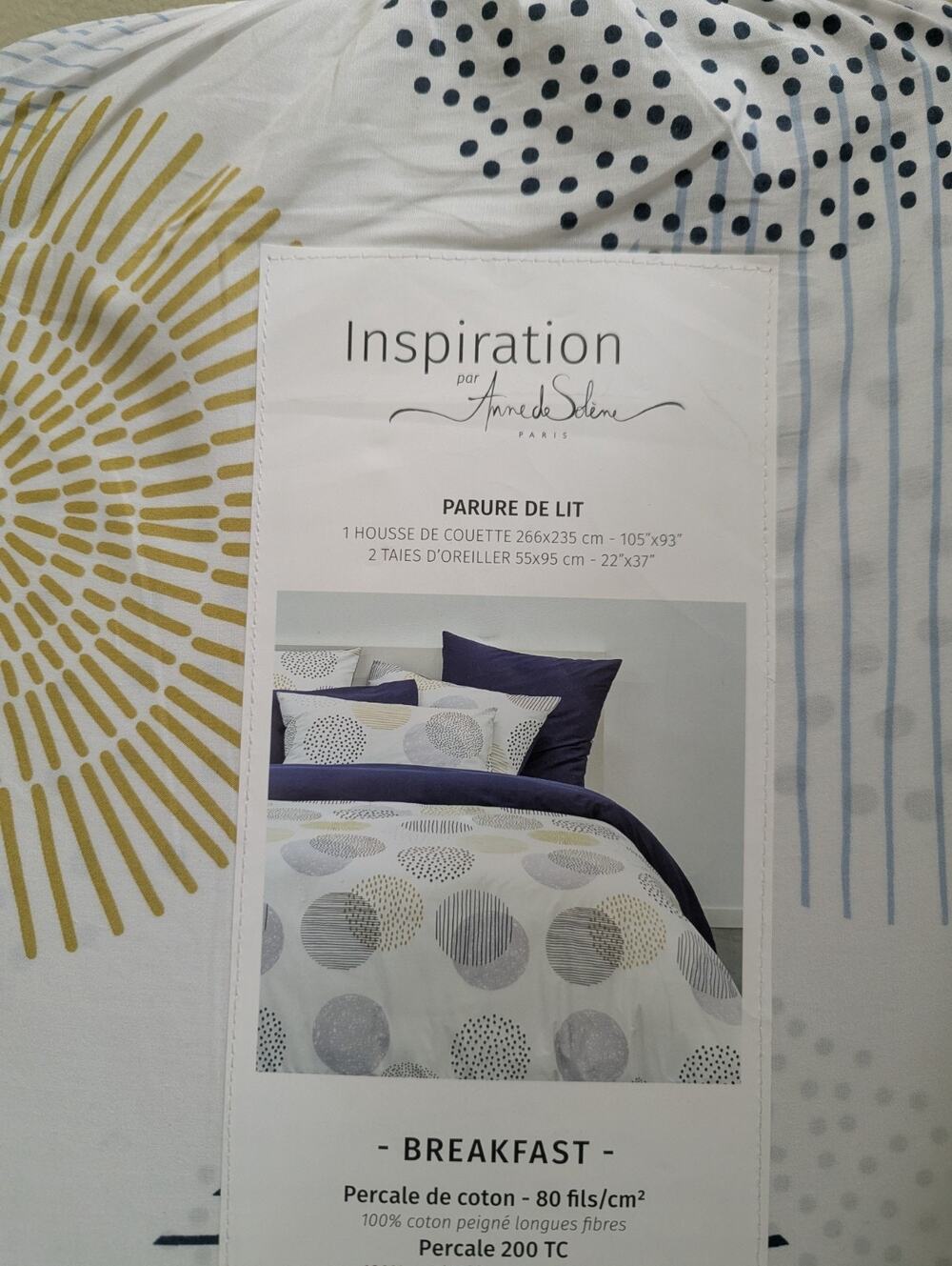 Inspiration Anne de Solene King Duvet Cover Blue White Dots Cotton Percale New